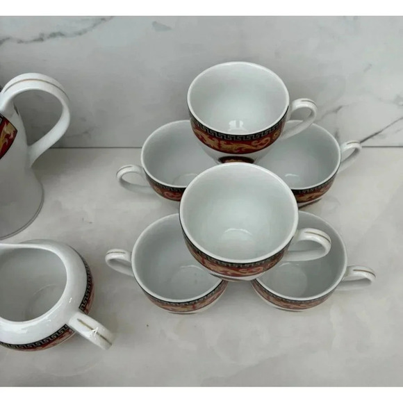 Vintage Fine Porcelain Casa Elite Home Collections Versace Style Medusa Red 11Pc - Picture 7 of 15